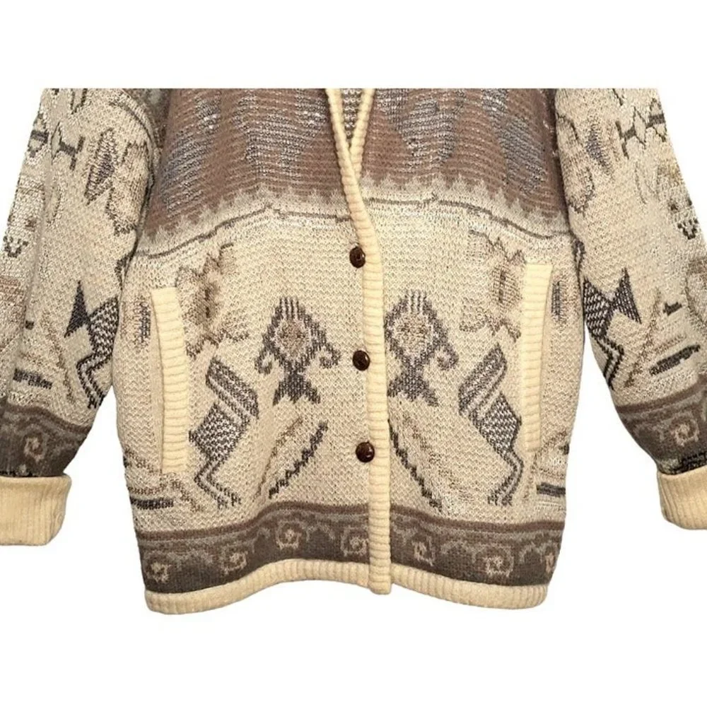 Vintage BOGNER Cardigan Aztec Cat Print Nordic Outdoor Mohair Sweater WOMENS 10 - Picture 3 of 11